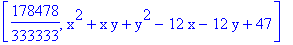 [178478/333333, x^2+x*y+y^2-12*x-12*y+47]